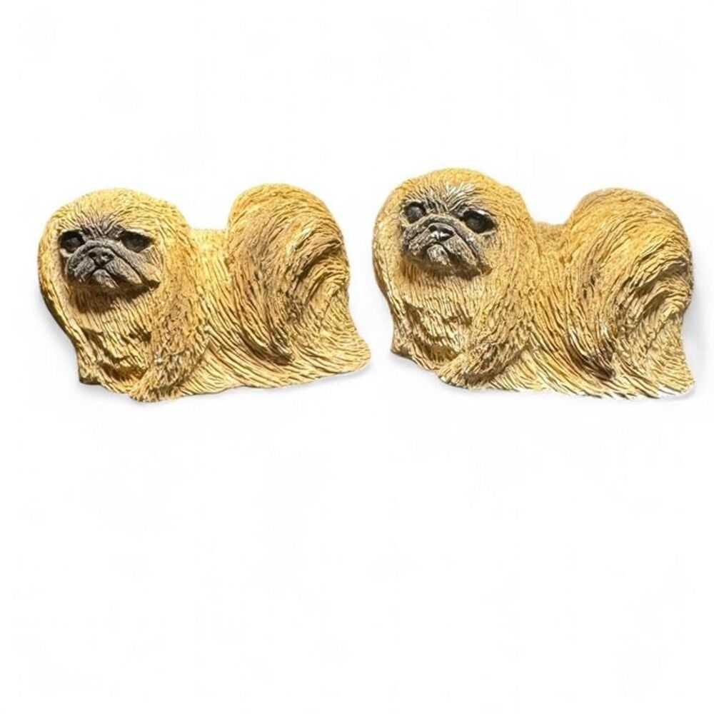 2 Vtg Stone Critters Littles Pekingese Dogs Miniature Figurines USA Grandmacore